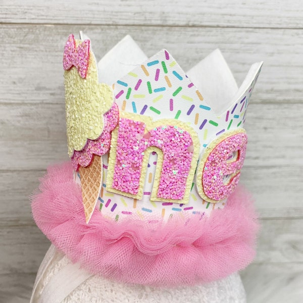 One Birthday Crown,1st Birthday Crown,Girls Birthday Crown,Ready to Ship,First Birthday. Baby Birthday, Ice Cream Birthday, sprinkle crown