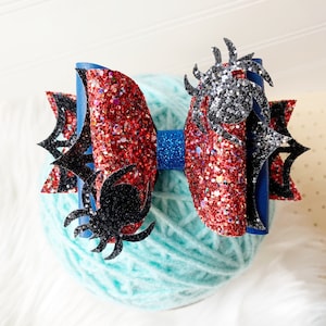 Spider Girl Vegan leather Bow. Girls Hair Bow. Girls Hair Clip. Heart Hair Bow. Big  Bow.