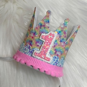 Rainbow Glitter Birthday Crown,. Girls Birthday Crown . Birthday Crown . Birthday. Mini Birthday Crown.Birthday, Choose your Number or Plain