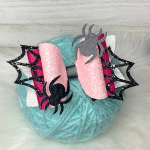 Spider Girl Vegan leather Bow. Girls Hair Bow. Girls Hair Clip. Heart Hair Bow. Big  Bow.