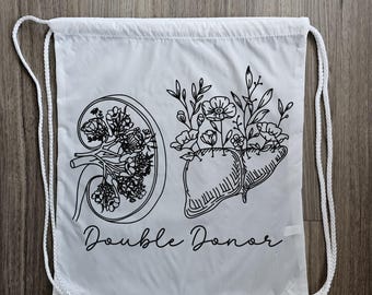 Floral Double Donor Draw String Backpack, Living Donor Tote Bag,  Living Donor, Liver Donor, Kidney Donor, Double Donor
