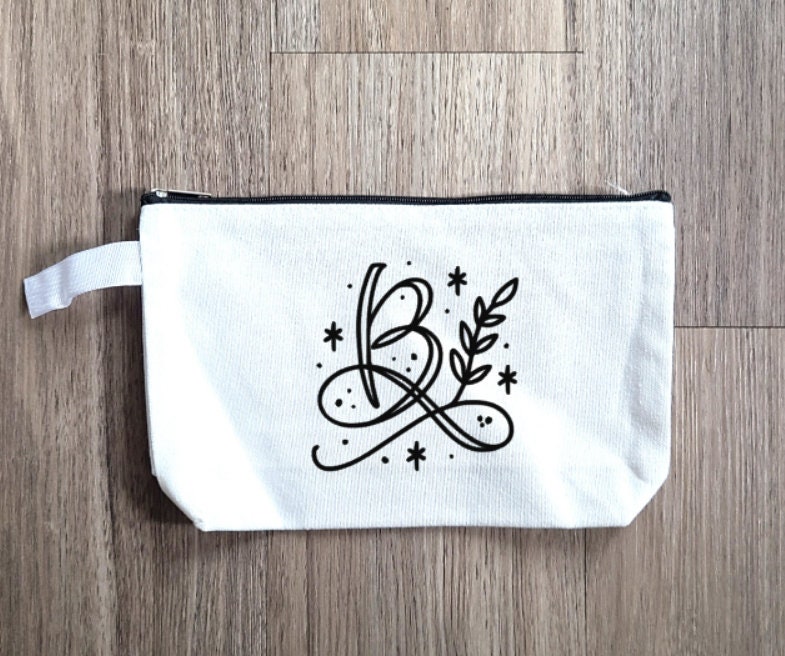 Personalized Monogram Cotton Canvas Pouch: Cosmetic Bag, Purse Organizer - Image 1