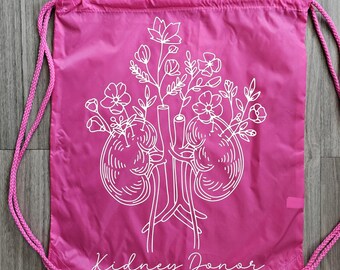 Floral Kidney Donor Draw String Backpack, Living Donor Tote Bag,  Living Donor,  Kidney Donor, Tote Bag,  Donate Life,  Organ Donor Tote Bag