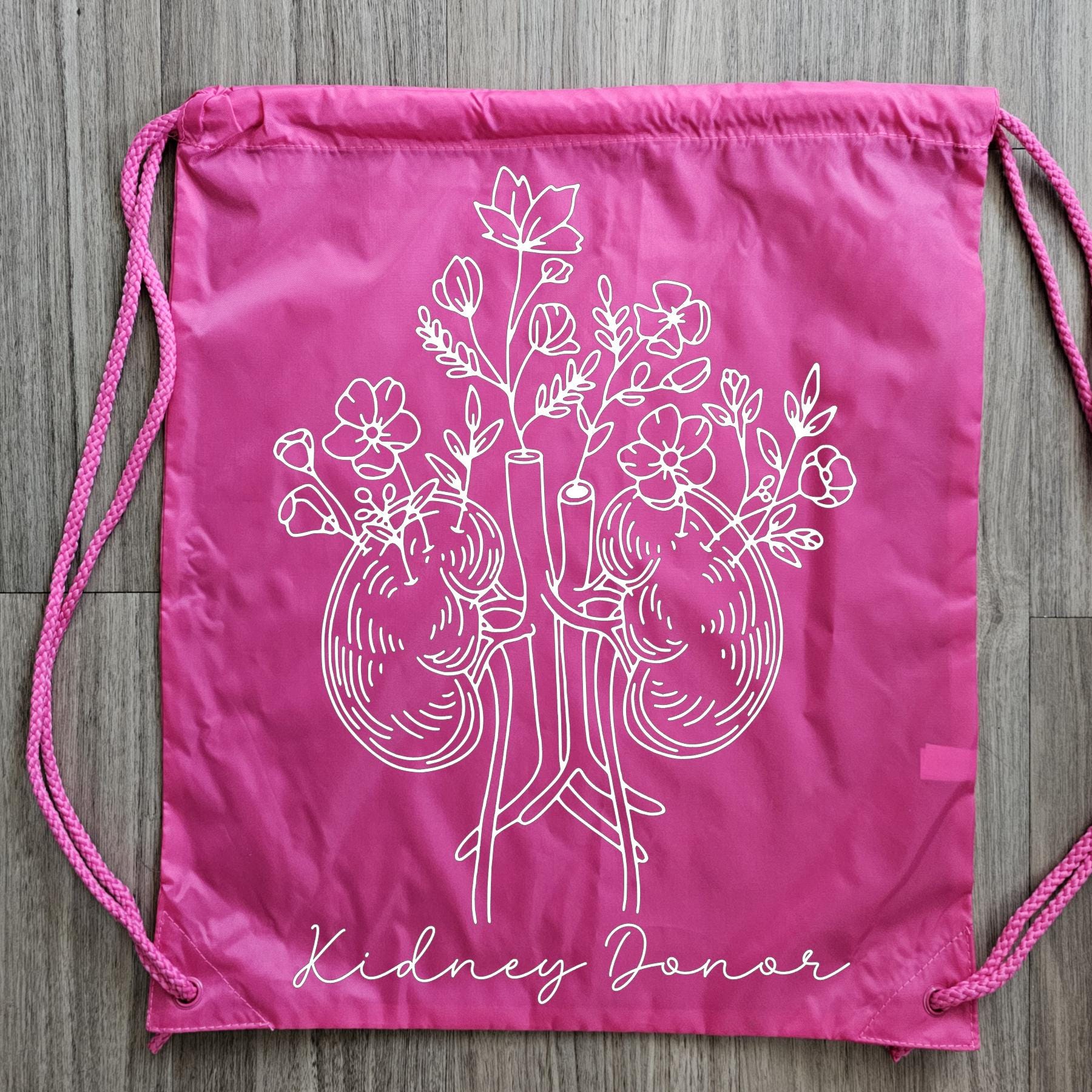 Floral Kidney Donor Drawstring Backpack: Donate Life Tote