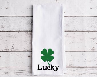 Lucky Shamrock Saint Patrick's Day Flour Sack Tea Towel, Tea Towel, Funny Kitchen Towel, Flour Sack Towel