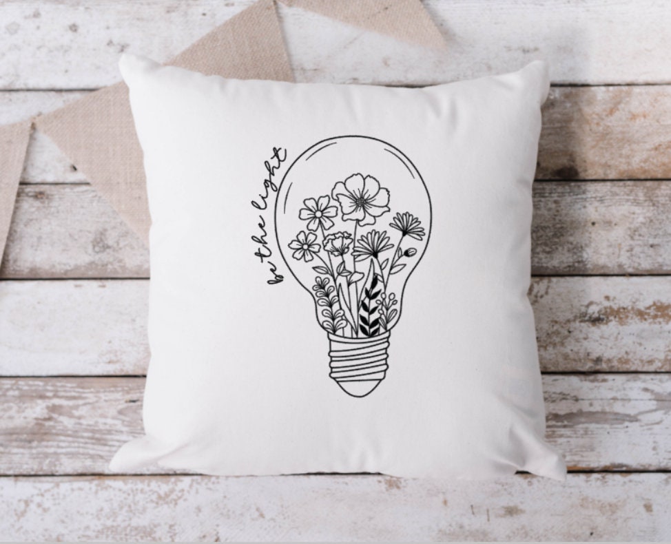 Be The Light Pillow: Floral Lightbulb Design, 18x18 Throw Pillow - Image 1