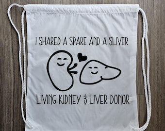 Double Donor Draw String Backpack, Living Donor Tote Bag,  Living Donor, Liver Donor, Kidney Donor, Double Donor