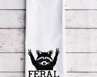 Feral, Trash Panda, Fart Squirrel Flour Sack Tea Towel, Tea Towel, Funny Kitchen Towel, Flour Sack Towel