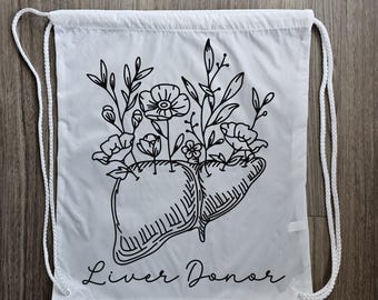 Floral Liver Donor Draw String Backpack, Living Donor Tote Bag,  Living Donor, Liver Donor, Tote Bag,  Donate Life,  Organ Donor Tote Bag