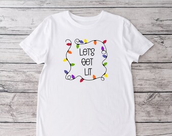 Let's Get Lit Holiday Crew Neck T-shirt, Lucky, Unisex Tshirt, Funny Tshirt, Christmas Shirt, Holiday Shirt