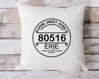 Zip Code White Pillow, Throw Pillow, Funny Pillow, 18 x 18 Pillow, Pillow, White Pillow