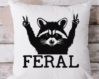 Feral, Trash Panda, Fart Squirrel White Pillow, Throw Pillow, Funny Pillow, Sarcastic Pillow, 18 x 18 Pillow, Pillow, White Pillow