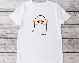 Cute Ghost With Glasses Crew Neck T-shirt, Lucky, Unisex Tshirt, Funny Tshirt, Halloween Shirt, Holiday Shirt