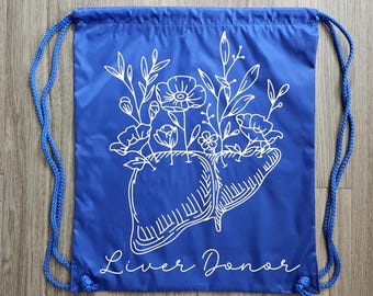 Floral Liver Donor Draw String Backpack, Living Donor Tote Bag,  Living Donor, Liver Donor, Tote Bag,  Donate Life,  Organ Donor Tote Bag