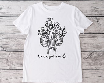 Floral Kidney Recipient Crew Neck T-shirt, Donate Life, Kidney Transplant Recipient, Transplant Recipient