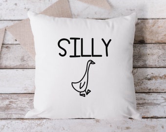 Silly Goose White Pillow, Throw Pillow, Funny Pillow, Sarcastic Pillow, 18 x 18 Pillow, Pillow
