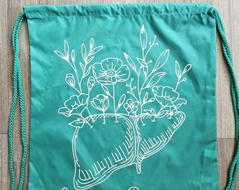 Floral Liver Donor Draw String Backpack, Living Donor Tote Bag,  Living Donor, Liver Donor, Tote Bag,  Donate Life,  Organ Donor Tote Bag