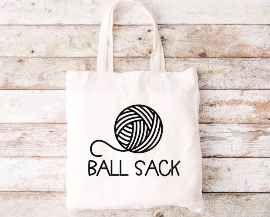 Ball Sack Canvas Tote Bag: Funny Yarn Knitting Crochet Bag