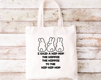 Hip Hop Bunny Tote Bag, Funny Tote Bag, Tote Bag, Canvas Tote Bag