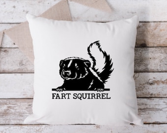 Fart Squirrel White Pillow, Throw Pillow, Funny Pillow, Sarcastic Pillow, 18 x 18 Pillow, Pillow, White Pillow
