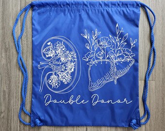 Floral Double Donor Draw String Backpack, Living Donor Tote Bag,  Living Donor, Liver Donor, Kidney Donor, Double Donor