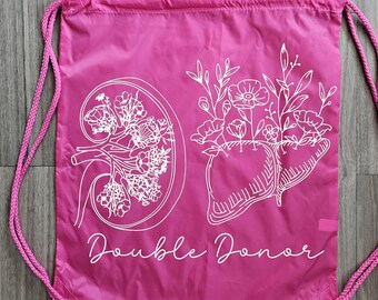 Floral Double Donor Draw String Backpack, Living Donor Tote Bag,  Living Donor, Liver Donor, Kidney Donor, Double Donor