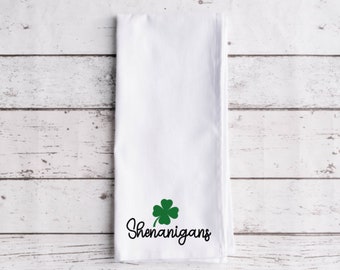 Shenanigans Saint Patrick's Day Flour Sack Tea Towel, Tea Towel, Funny Kitchen Towel, Flour Sack Towel