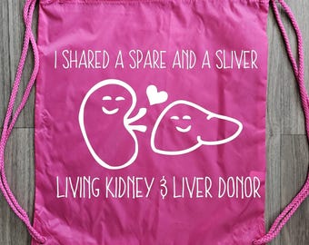 Double Donor Draw String Backpack, Living Donor Tote Bag,  Living Donor, Liver Donor, Kidney Donor, Double Donor
