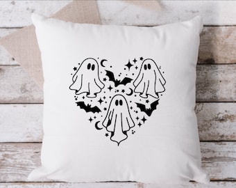 Ghost Heart Pillow, Throw Pillow, Halloween Pillow 18 x 18 Pillow, Pillow, Ghosts, Bats