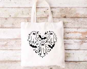 Ghost Heart Tote Bag, Funny Tote Bag, Tote Bag, Canvas Tote Bag, Halloween Tote