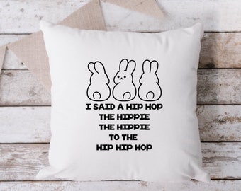 Hip Hop Bunny White Pillow, Throw Pillow, Funny Pillow, Sarcastic Pillow, 18 x 18 Pillow, Pillow, White Pillow, Easter Pillow
