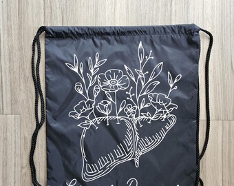 Floral Liver Donor Draw String Backpack, Living Donor Tote Bag,  Living Donor, Liver Donor, Tote Bag,  Donate Life,  Organ Donor Tote Bag