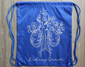 Floral Kidney Donor Draw String Backpack, Living Donor Tote Bag,  Living Donor,  Kidney Donor, Tote Bag,  Donate Life,  Organ Donor Tote Bag