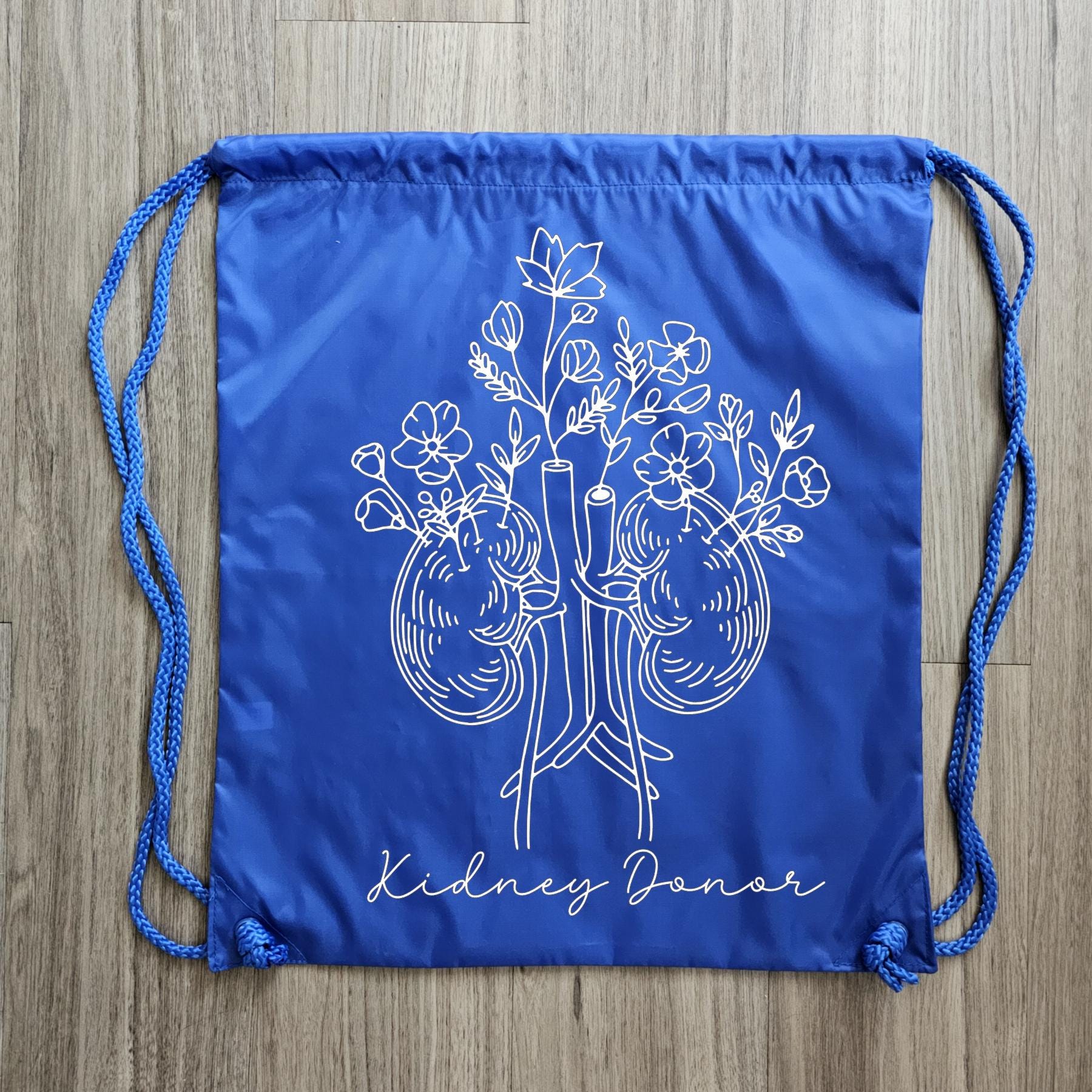 Floral Kidney Donor Drawstring Backpack: Donate Life Tote Bag