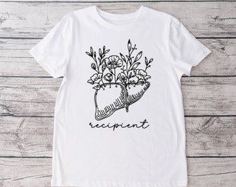 Floral Liver Recipient Crew Neck T-shirt, Donate Life, Liver Transplant Recipient, Transplant Recipient