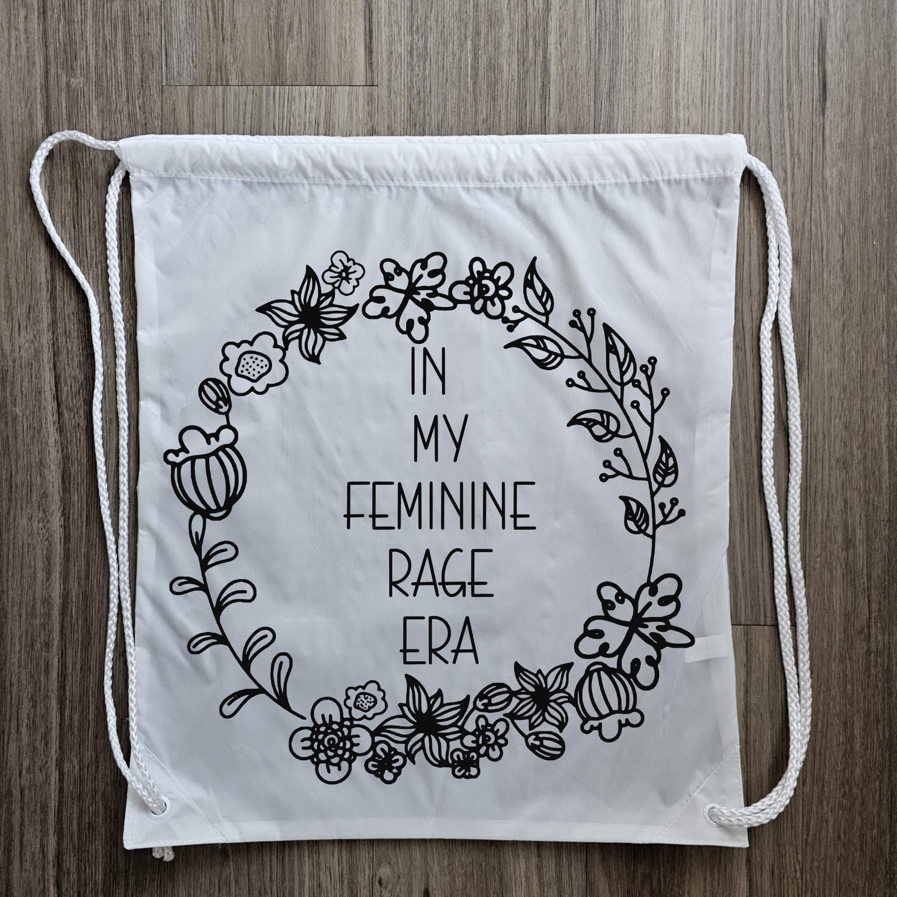 Feminine Rage Drawstring Backpack: Durable Nylon Gym Bag
