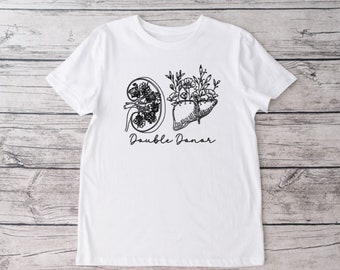 Floral Double Donor Crew Neck T-shirt, Donate Life, Living Donor, Kidney Donor, Double Donor