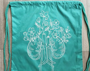 Floral Double Donor Draw String Backpack, Living Donor Tote Bag,  Living Donor, Liver Donor, Kidney Donor, Double Donor