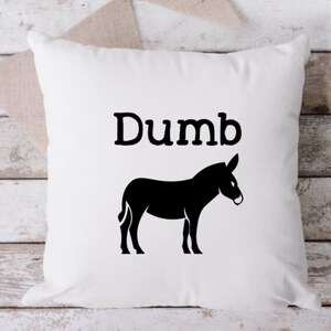 Dumb Ass White Pillow, Throw Pillow, Funny Pillow, Sarcastic Pillow, 18 x 18 Pillow, Pillow, White Pillow