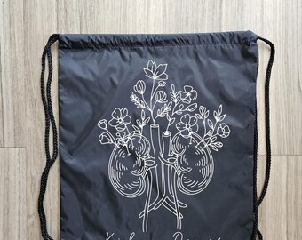 Floral Kidney Donor Draw String Backpack, Living Donor Tote Bag,  Living Donor,  Kidney Donor, Tote Bag,  Donate Life,  Organ Donor Tote Bag