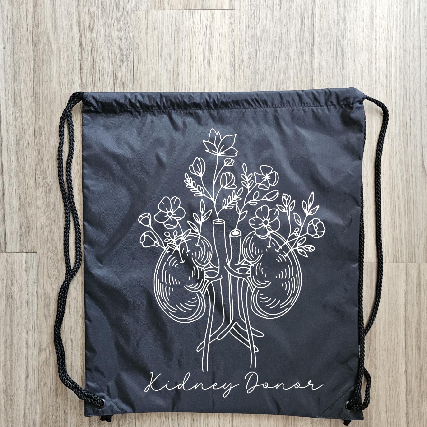 Floral Kidney Donor Drawstring Backpack: Donate Life Nylon Tote