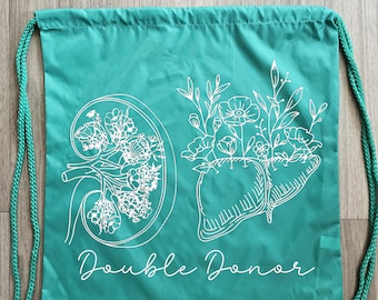 Floral Double Donor Draw String Backpack, Living Donor Tote Bag,  Living Donor, Liver Donor, Kidney Donor, Double Donor
