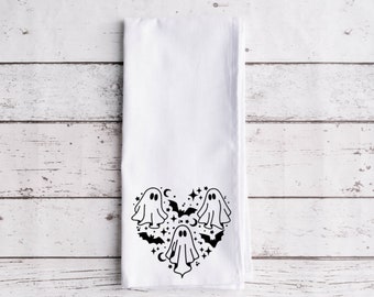 Ghost Heart Flour Sack Tea Towel, Tea, Funny Kitchen Towel, Halloween Decor, Flour Sack Towel