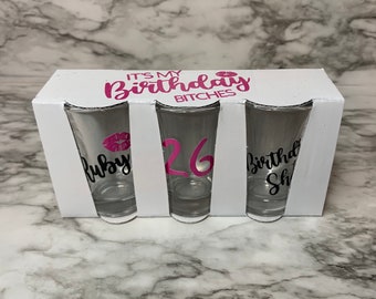 Birthday Shot Glass Set | 21st Birthday shot glass set | Custom Birthday shot glass set