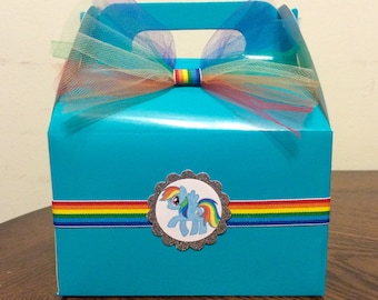 Blue Pony Birthday Favor Box/ rainbow favor box