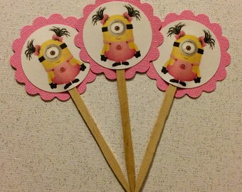 Girl yellow and pink cupcake toppers