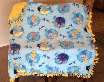 Blue and yellow no-sew fleece tie blanket