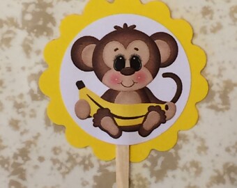 Monkey with banana cupcake toppers