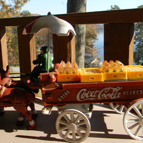 Vintage Cast Iron Coca Cola Horse Drawn Wagon