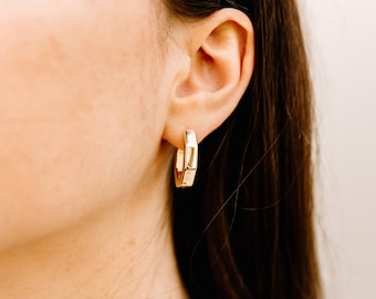 Hexagon Hoops, hex hoops, bold hoops, thick hoops, gold hoops, geometric hoops, statement earrings, modern earrings,